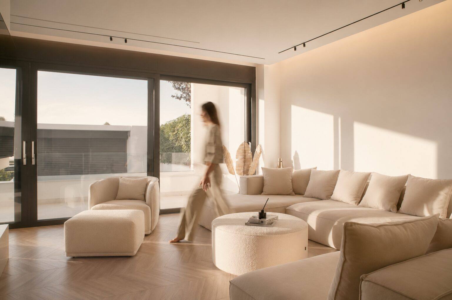 Sunlit modern living room, soft afternoon light