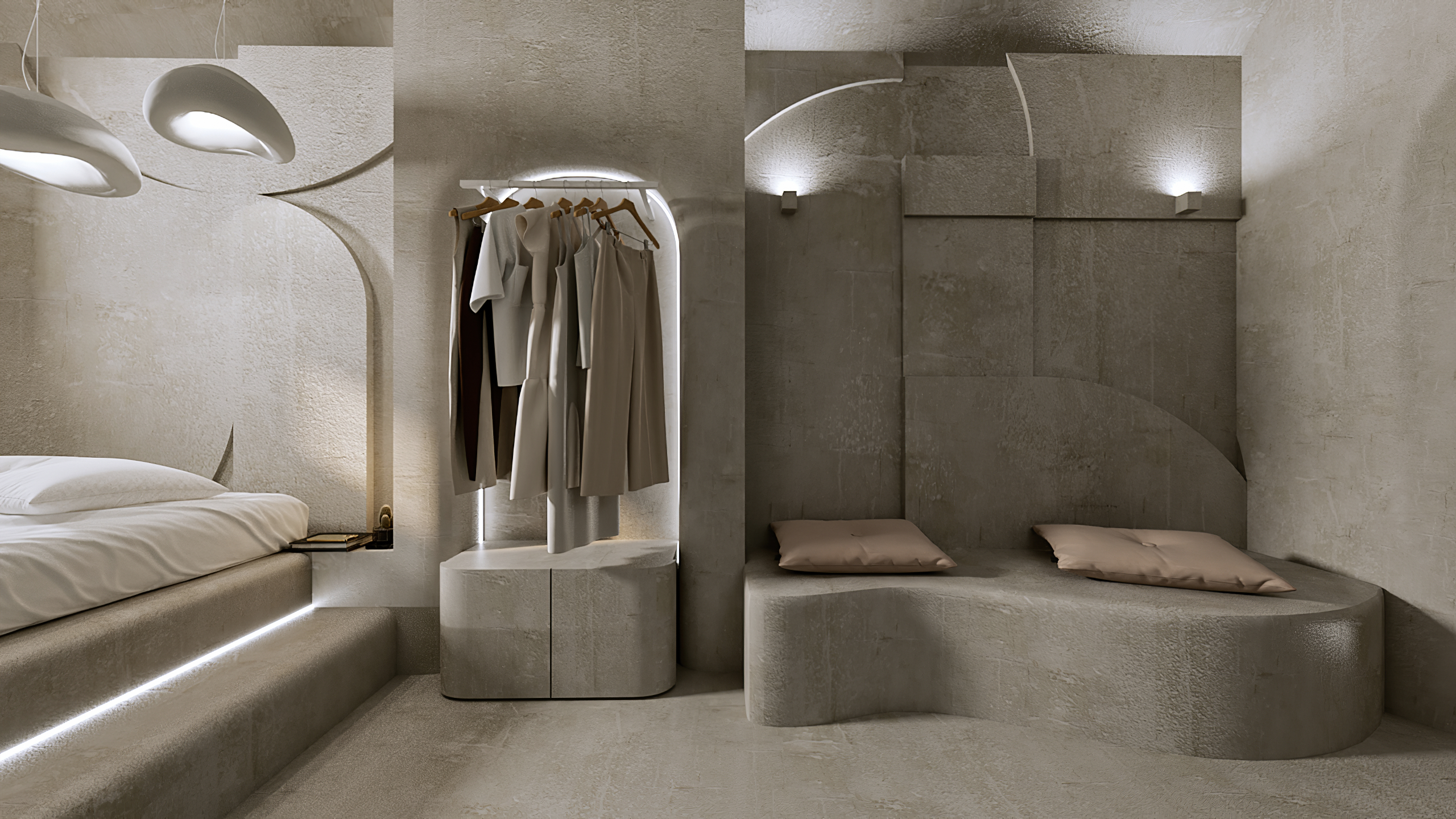 Hospitality interior in Serifos, Greece — arched living space open to the Aegean